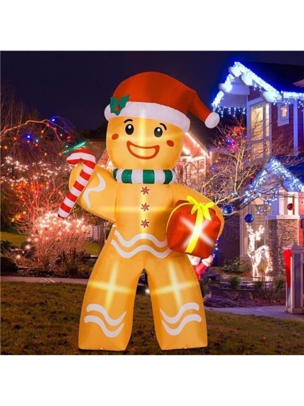 8FT Christmas Inflatable Gingerbread Man Decorations Blow Up Yard Built-in LED